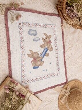 Vintage Bunny Seesaw Quilt Throw - Cream, Tan